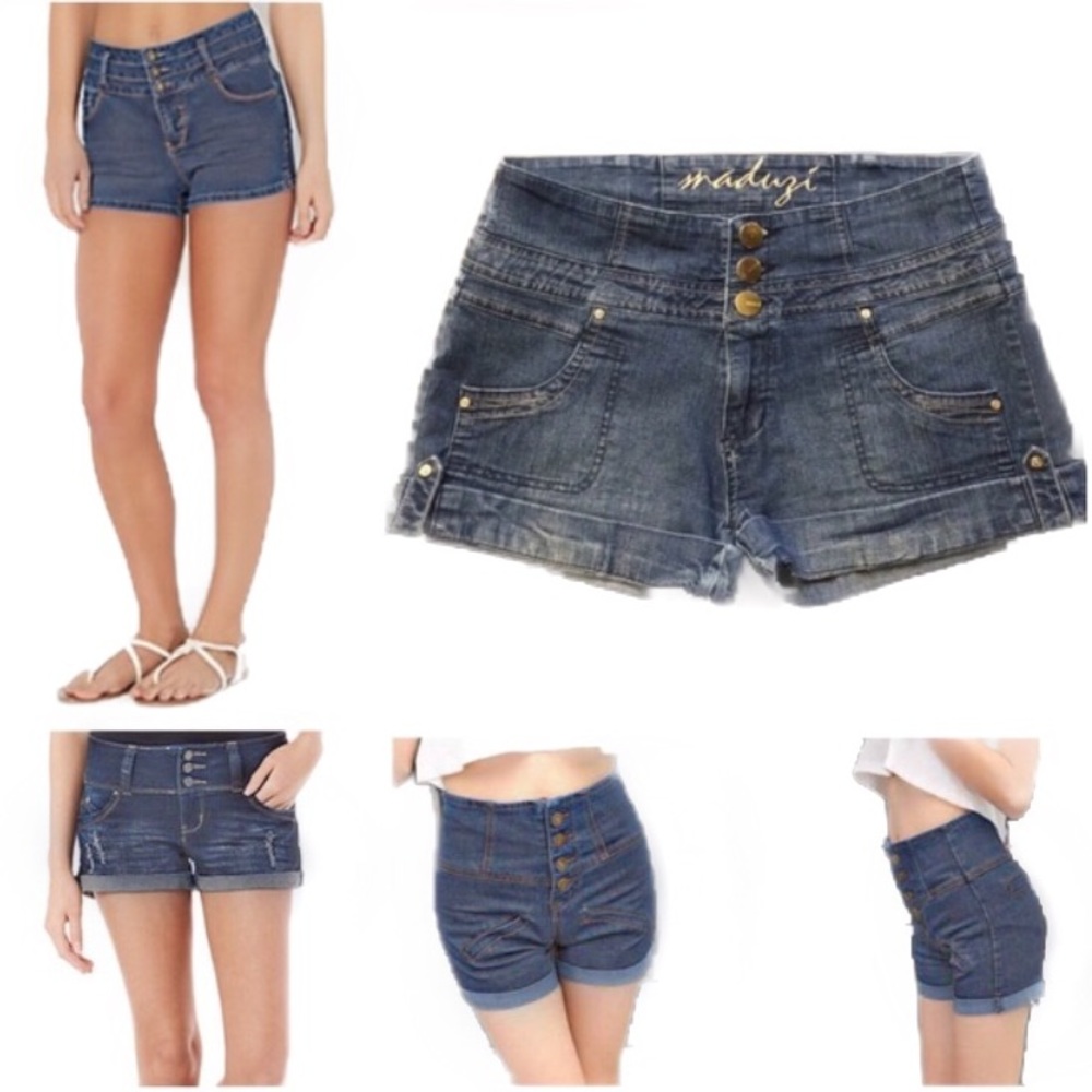 MADUZI 3-Button High Waisted Denim Jean Shorts